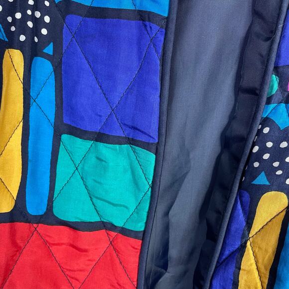 Vintage Rhoda Lynne Quilted Silk Open Jacket 90s Colorful Oversized Womens S - Picture 7 of 15